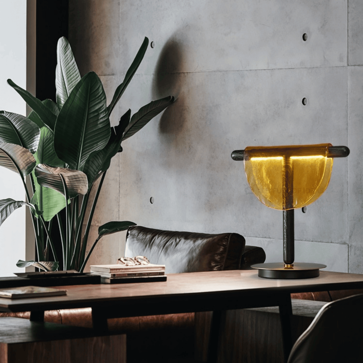 LumoAmber Half-Moon Glass Table Lamp