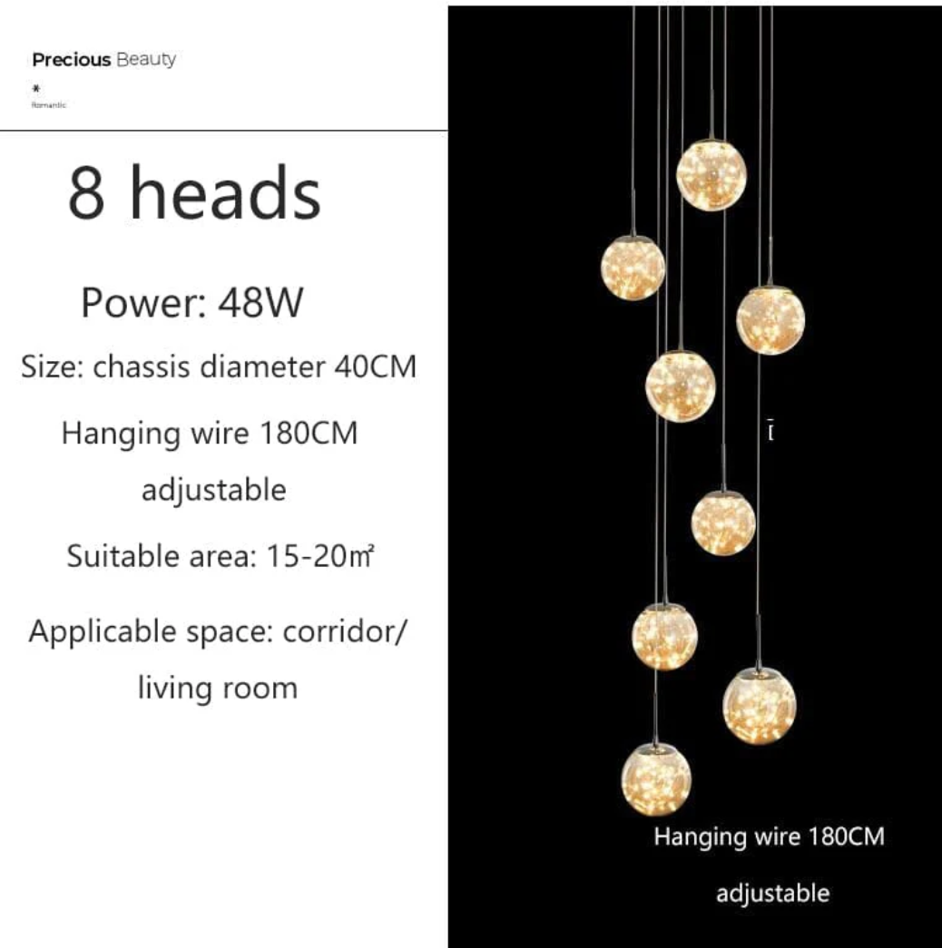 Modern Spiral Stair Glass Ball String Chandelier
