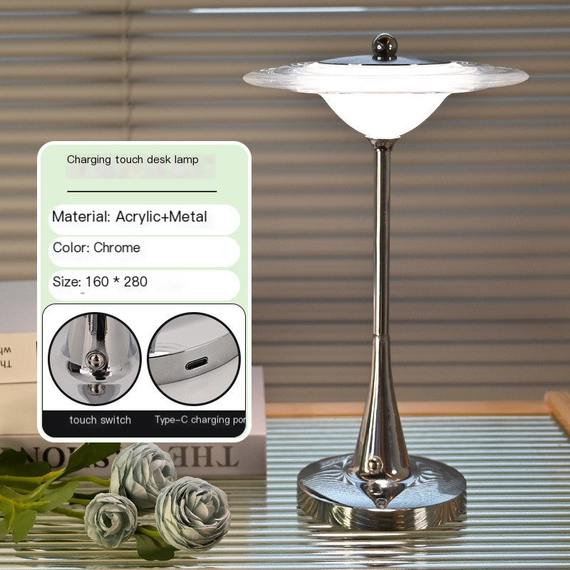 Cross-Mirror Flying Saucer Touch Decorative Table Lamp Clear Bar Atmosphere Night Light Bedside Desktop Table Lamp Bedroom Rechargeable Night Light