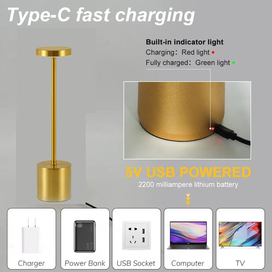 Simple Touch Sensor LED Table Lamp Rechargeable Desk Lamp 3Colors Adjustable Bedside Creative Ambient Light Bar Room Decor Light
