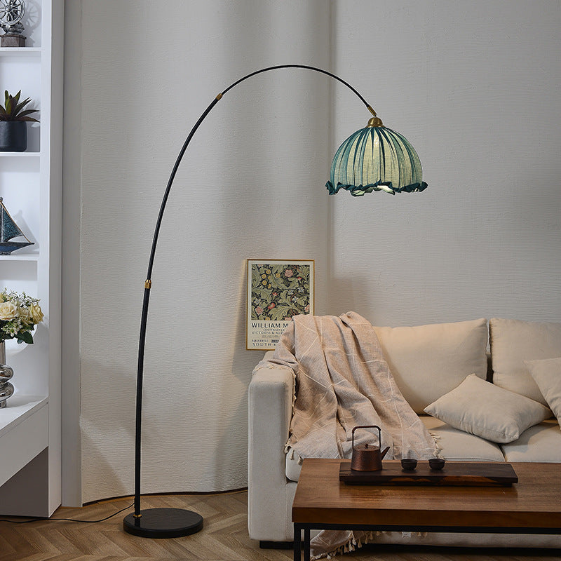 Kimala Modern Arc Floor Lamp - Black Metal Base with Fabric Shade