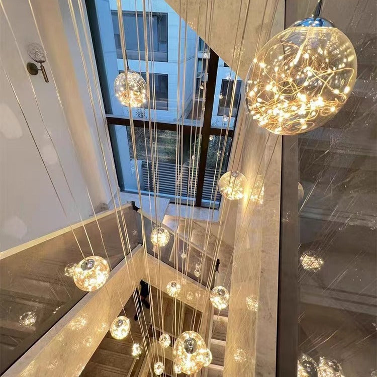 Modern Spiral Stair Glass Ball String Chandelier