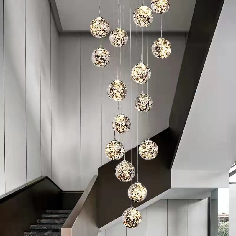 Modern Spiral Stair Glass Ball String Chandelier
