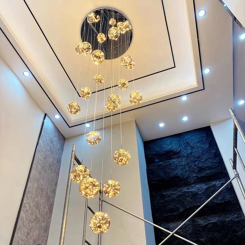 Modern Spiral Stair Glass Ball String Chandelier