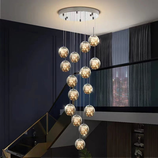 Modern Spiral Stair Glass Ball String Chandelier