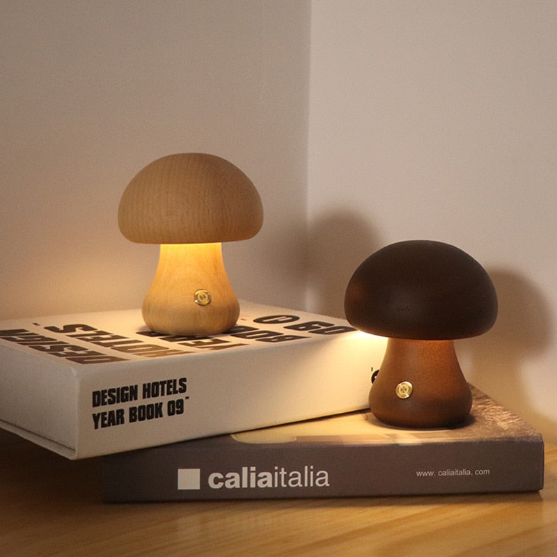 Wood Effect Mushroom Cordless Table Lamp