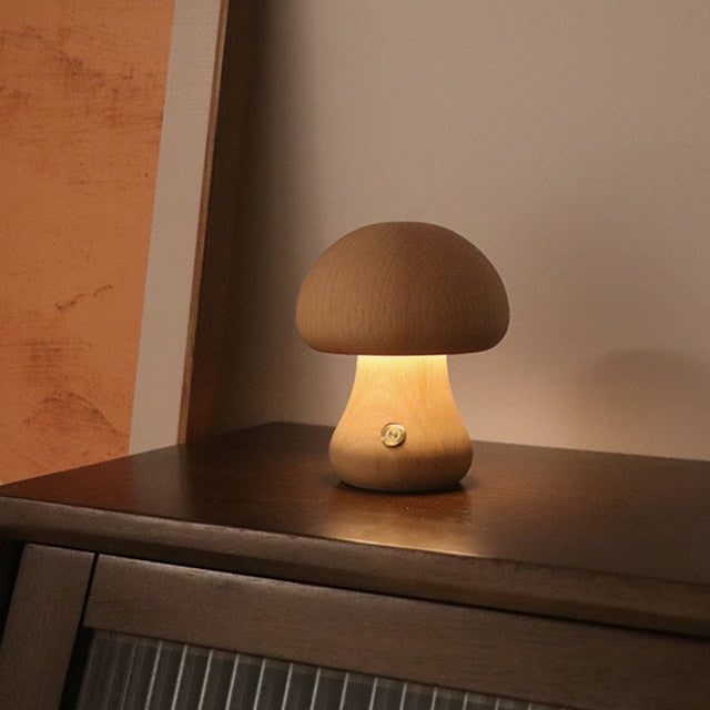 Wood Effect Mushroom Cordless Table Lamp