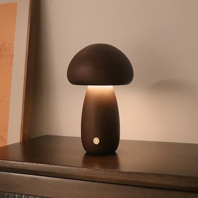 Wood Effect Mushroom Cordless Table Lamp
