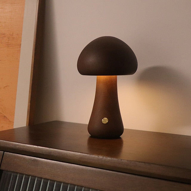 Wood Effect Mushroom Cordless Table Lamp