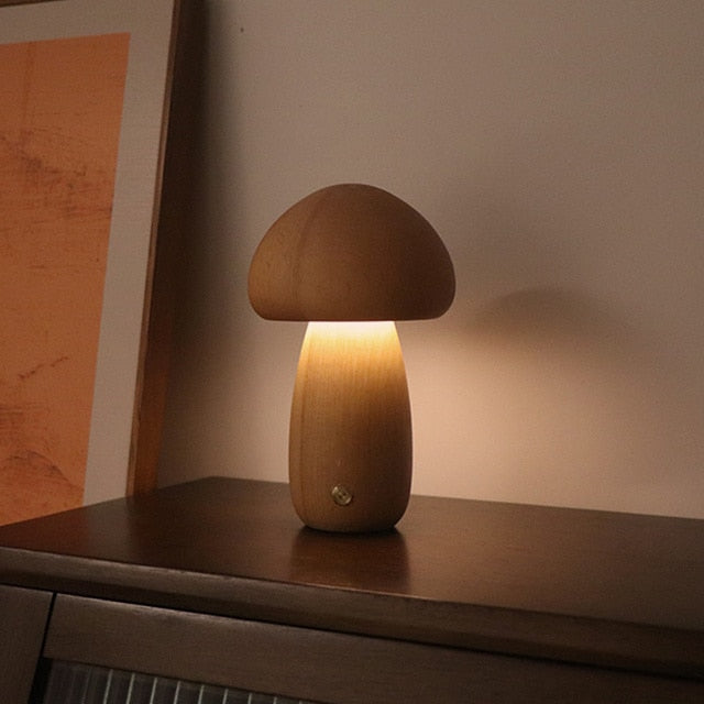 Wood Effect Mushroom Cordless Table Lamp