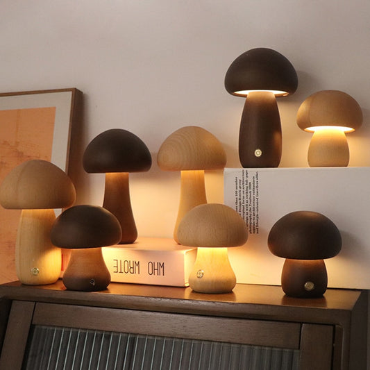 Wood Effect Mushroom Cordless Table Lamp