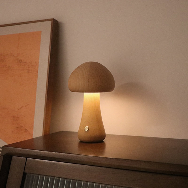Wood Effect Mushroom Cordless Table Lamp