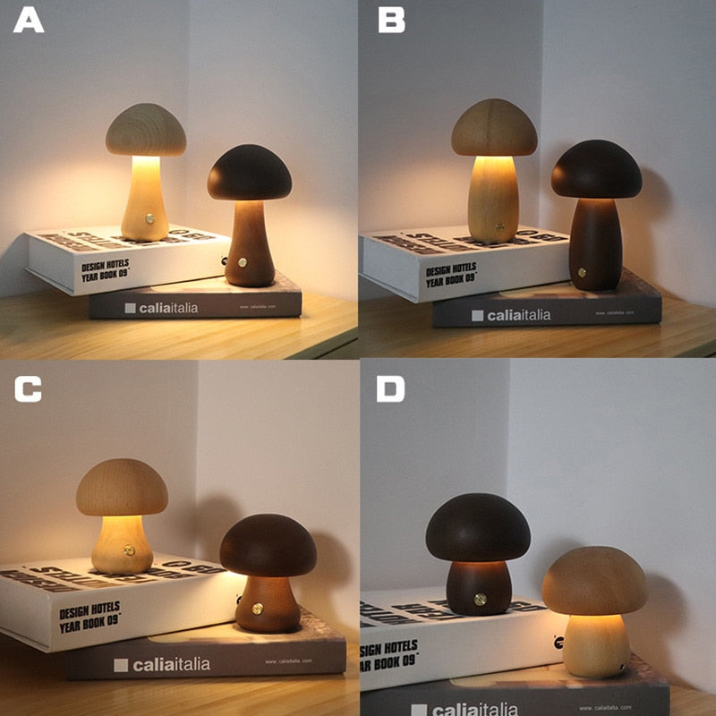 Wood Effect Mushroom Cordless Table Lamp