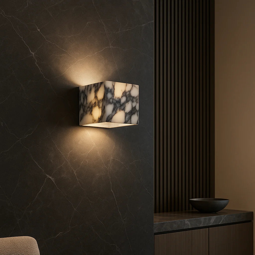 LuxRoyale Nordic Italian Marble Cube Wall Light - Bulgari Purple Natural Stone