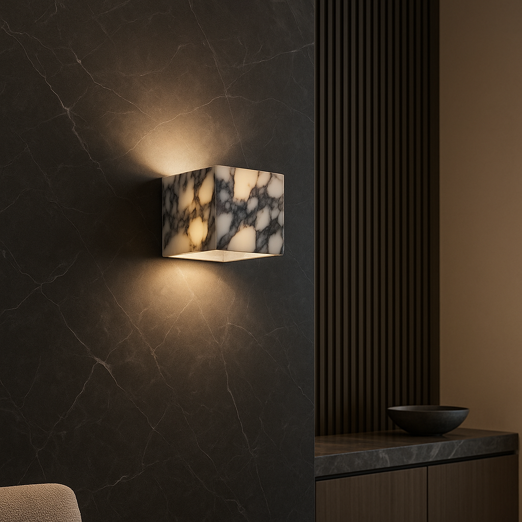 LuxRoyale Nordic Italian Marble Cube Wall Light - Bulgari Purple Natural Stone