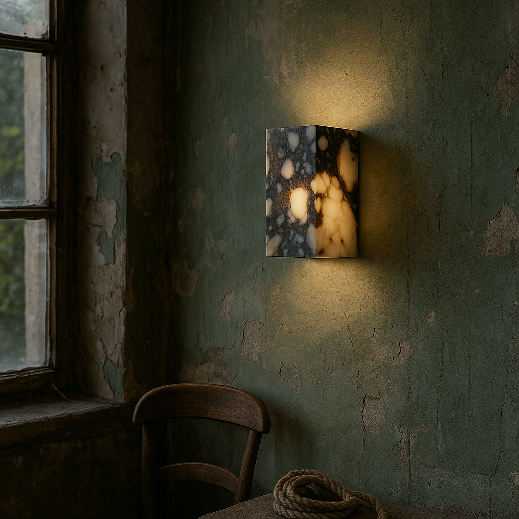 LuxRoyale Nordic Italian Marble Cube Wall Light - Bulgari Purple Natural Stone