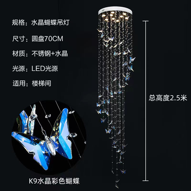 Light Luxury Crystal Lamp Hollow Modern Minimalist European Style Hotel Villa Spiral Staircase Chandelier Butterfly Crystal Lamp Decoration