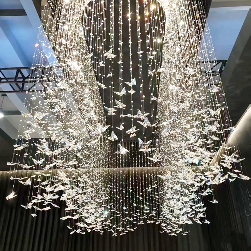 Light Luxury Crystal Lamp Hollow Modern Minimalist European Style Hotel Villa Spiral Staircase Chandelier Butterfly Crystal Lamp Decoration