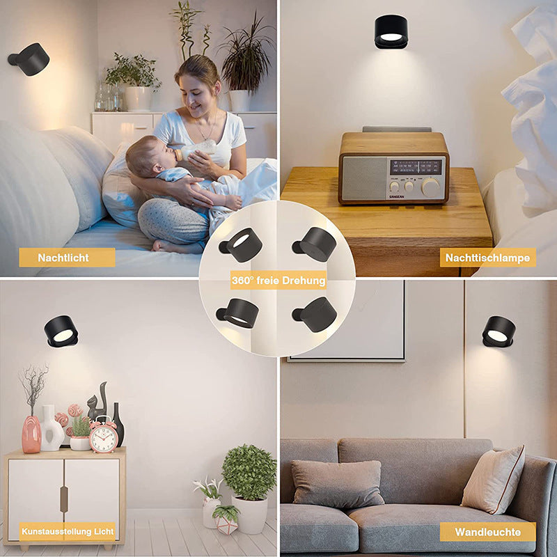 Lumora Spotlight Cordless Wall Lamp – Rechargeable, 360° Rotatable & Dimmable LED Light