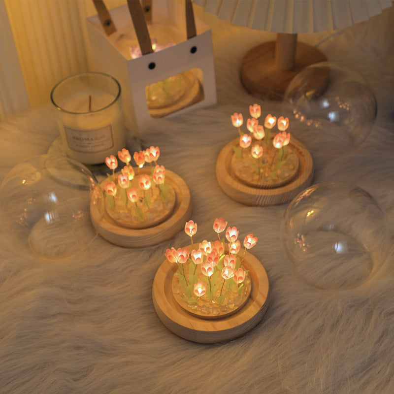 Tulip Night Light Handmade DIY Material Kit Creative Desktop Atmosphere Lamp Ornament Birthday Gift for Girls and Best Friends