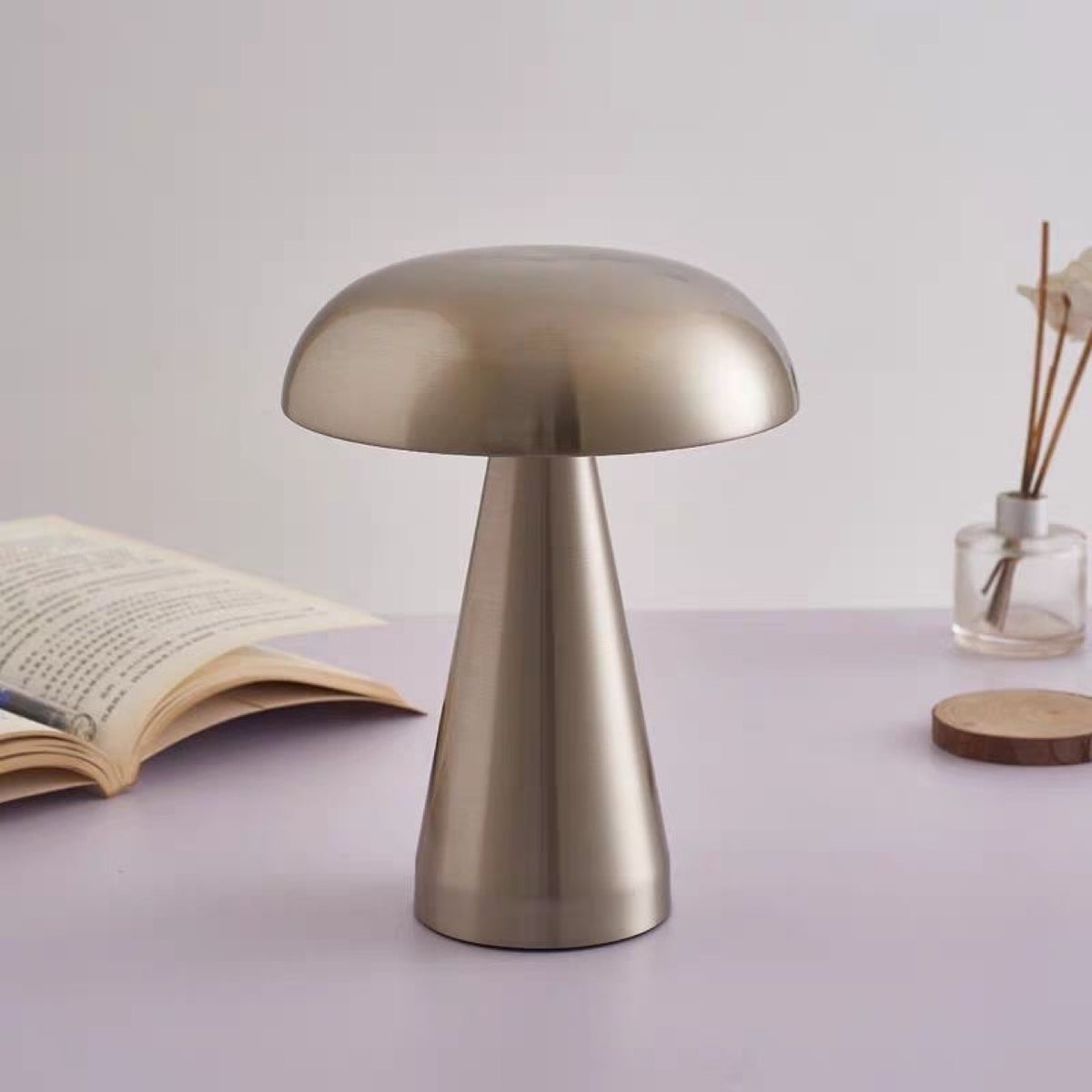 USB Rechargeable Metal Mushroom Table Lamp