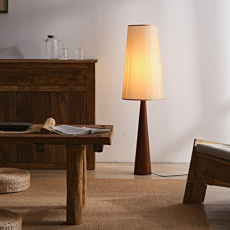Svelte Modern Floor Lamp - Minimalist Wooden Standing Lamp with Soft Fabric Shade