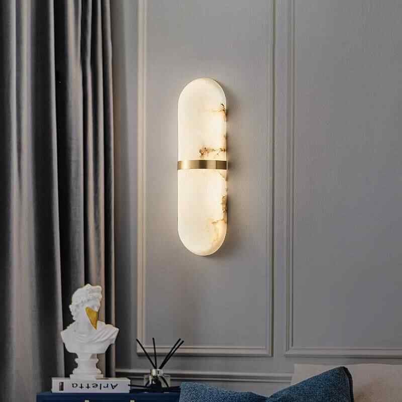 Natural marble all-copper living room background wall lamp designer art French light luxury Italian bedroom bedside lamp