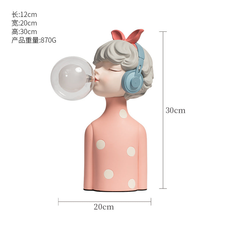Blowing Bubble Gum Girl Lamp[Green-Bow Girl Peace-Table Lamp]