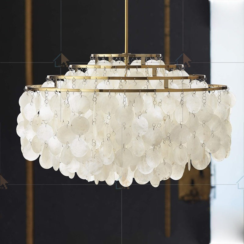 French Cream Living Room Chandelier Simple Retro American Natural Shell Bedroom Restaurant Wind Chime Decorative Eye Protection Lamps