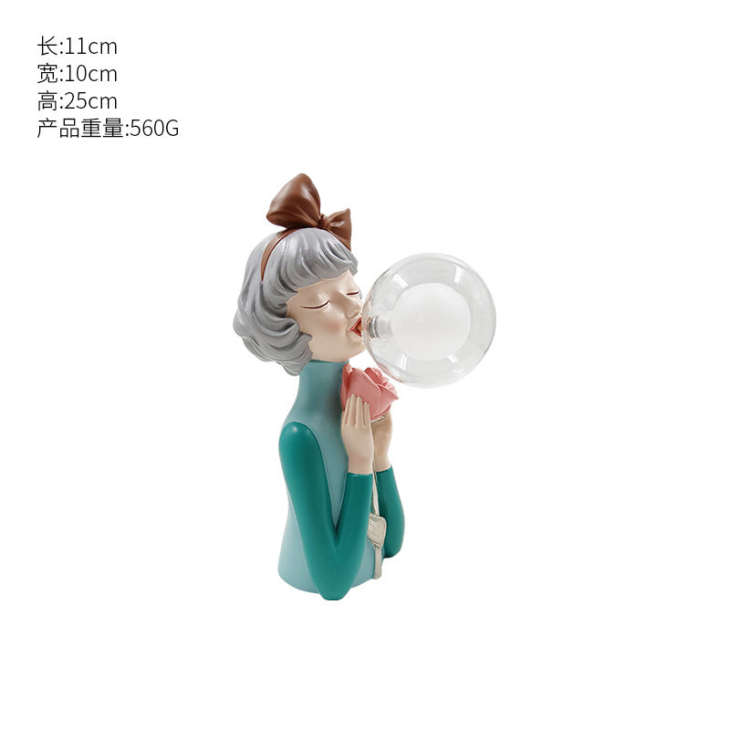 Blowing Bubble Gum Girl Lamp[Green-Bow Girl Peace-Table Lamp]
