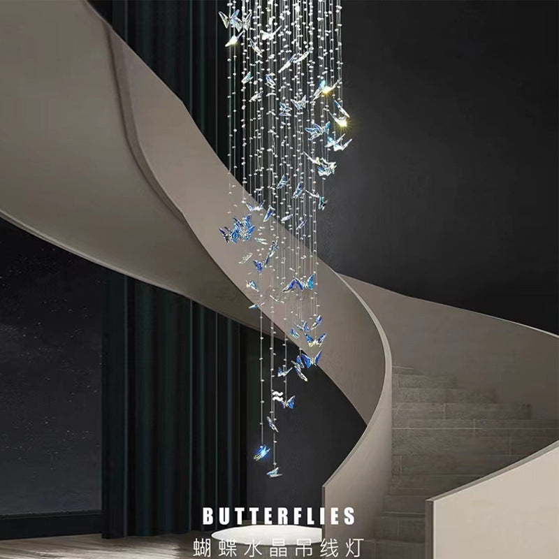 Light Luxury Crystal Lamp Hollow Modern Minimalist European Style Hotel Villa Spiral Staircase Chandelier Butterfly Crystal Lamp Decoration