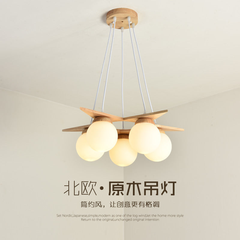 Nordic Log Style Dining Chandelier Japanese Style Solid Wood Bedroom Room Small Living Room Dining Room Children's Room Lamp Wooden Lamps