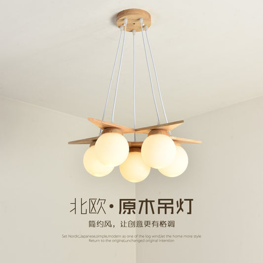 Nordic Log Style Dining Chandelier Japanese Style Solid Wood Bedroom Room Small Living Room Dining Room Children's Room Lamp Wooden Lamps