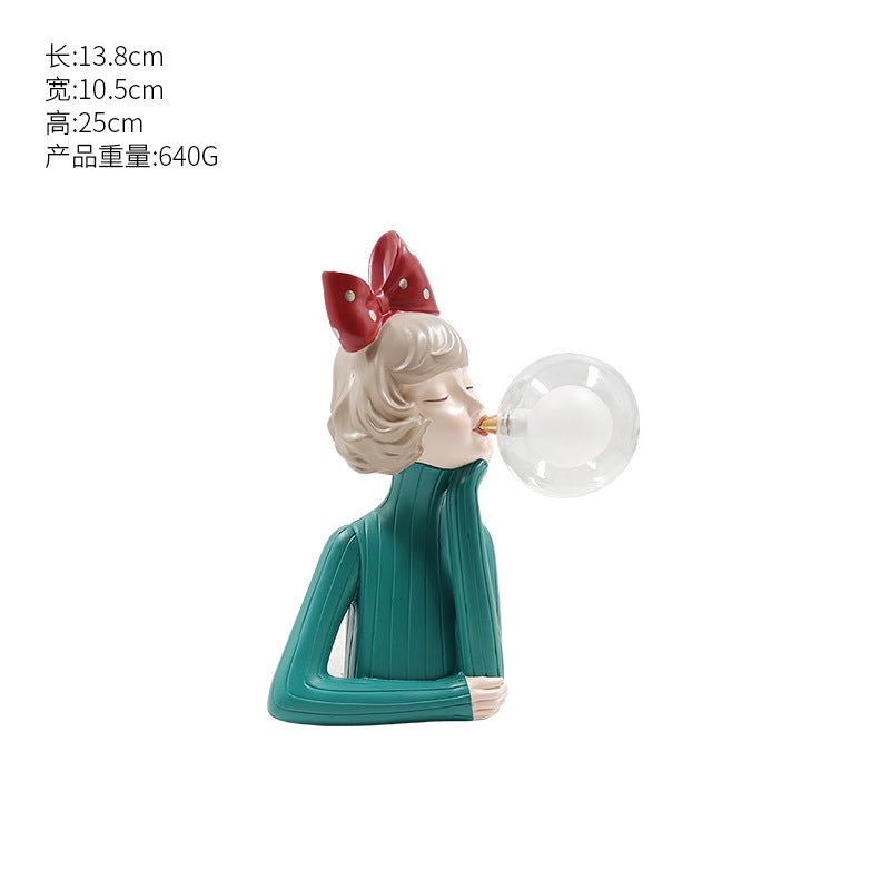 Blowing Bubble Gum Girl Lamp[Green-Bow Girl Peace-Table Lamp]
