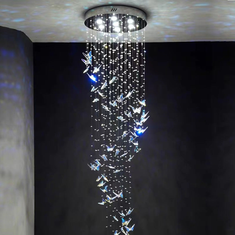 Light Luxury Crystal Lamp Hollow Modern Minimalist European Style Hotel Villa Spiral Staircase Chandelier Butterfly Crystal Lamp Decoration