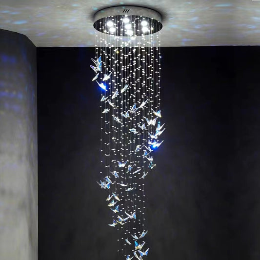 Light Luxury Crystal Lamp Hollow Modern Minimalist European Style Hotel Villa Spiral Staircase Chandelier Butterfly Crystal Lamp Decoration