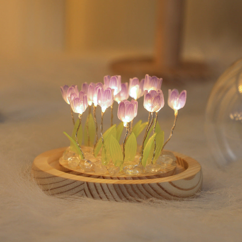 Tulip Night Light Handmade DIY Material Kit Creative Desktop Atmosphere Lamp Ornament Birthday Gift for Girls and Best Friends