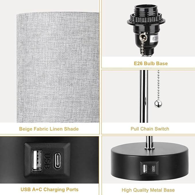 Pull Chain Desk Lamp Led Table Lamp Bedside Lamps with USB A+C Port Fast Charging Rechargeable Lamps Bedroom Decoration лампа