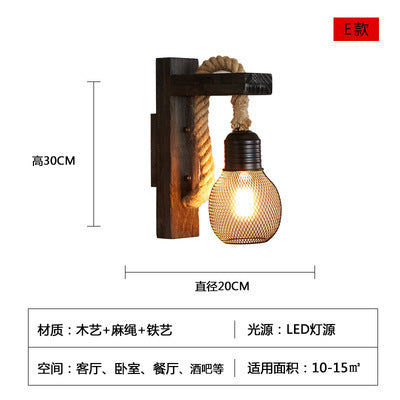 American Country Retro Cafe Industrial Style Aisle Decorative Lamps Restaurant Bar Creative Wood Art Solid Wood Wall Lamp