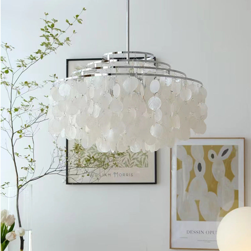 French Cream Living Room Chandelier Simple Retro American Natural Shell Bedroom Restaurant Wind Chime Decorative Eye Protection Lamps