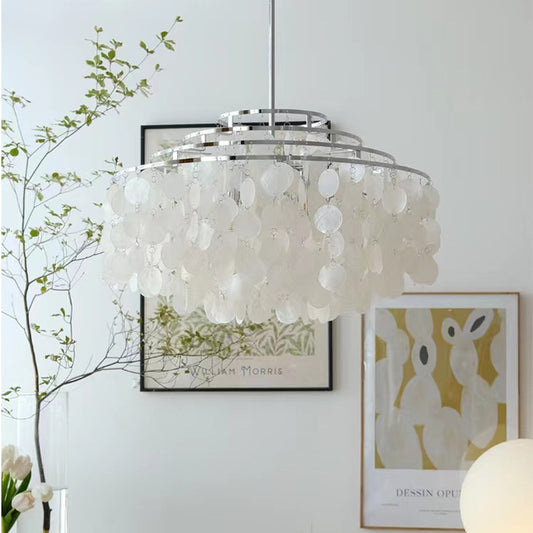 French Cream Living Room Chandelier Simple Retro American Natural Shell Bedroom Restaurant Wind Chime Decorative Eye Protection Lamps