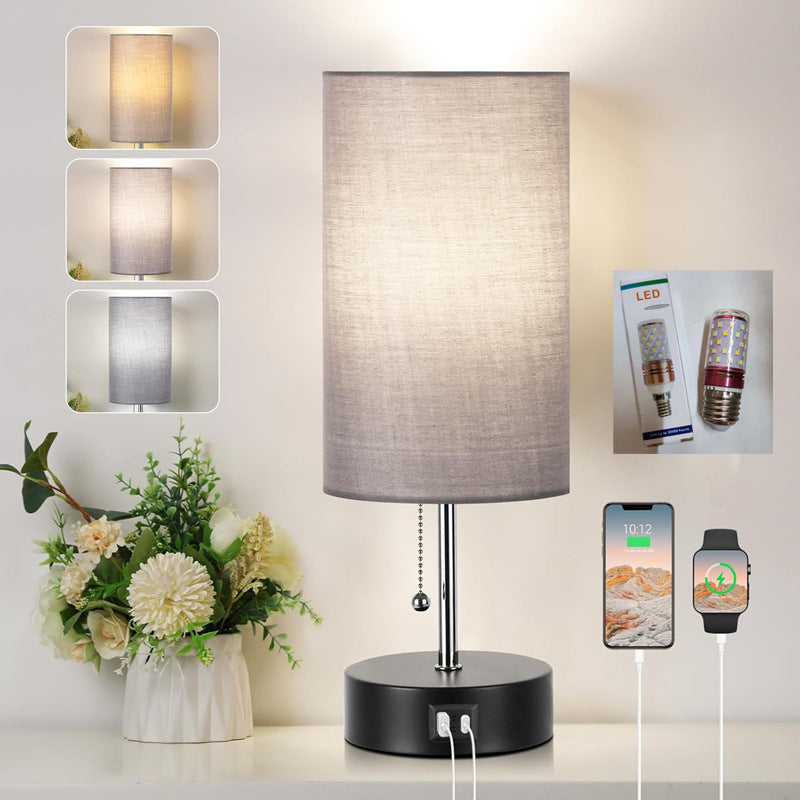 Pull Chain Desk Lamp Led Table Lamp Bedside Lamps with USB A+C Port Fast Charging Rechargeable Lamps Bedroom Decoration лампа