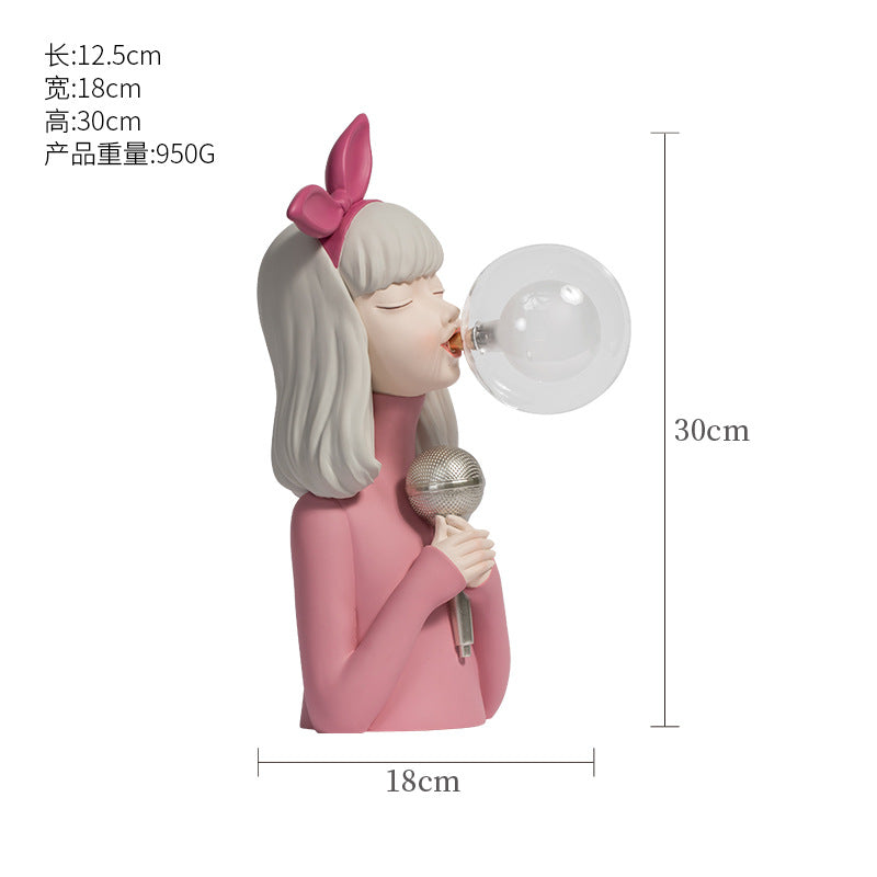 Blowing Bubble Gum Girl Lamp[Green-Bow Girl Peace-Table Lamp]