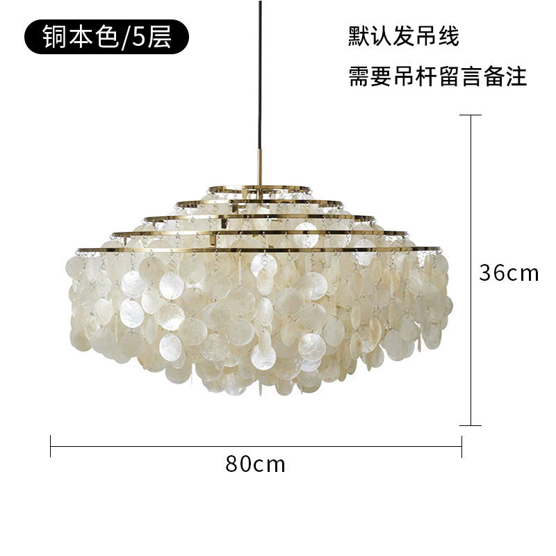 French Cream Living Room Chandelier Simple Retro American Natural Shell Bedroom Restaurant Wind Chime Decorative Eye Protection Lamps