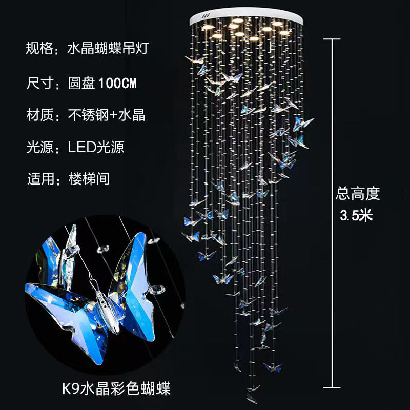 Light Luxury Crystal Lamp Hollow Modern Minimalist European Style Hotel Villa Spiral Staircase Chandelier Butterfly Crystal Lamp Decoration