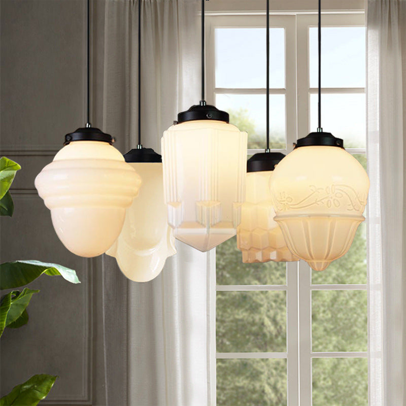 Creative Simple Retro Stylish Shape Cream Bar Restaurant Bar Living Room Bedroom Cafe Glass Chandelier