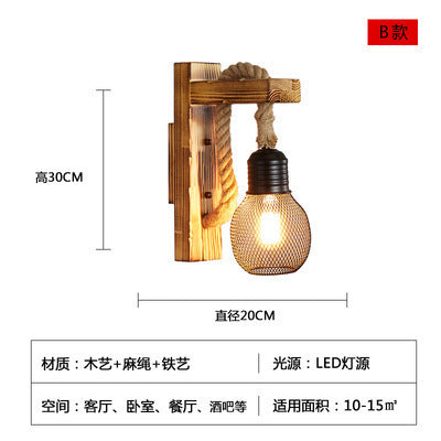 American Country Retro Cafe Industrial Style Aisle Decorative Lamps Restaurant Bar Creative Wood Art Solid Wood Wall Lamp