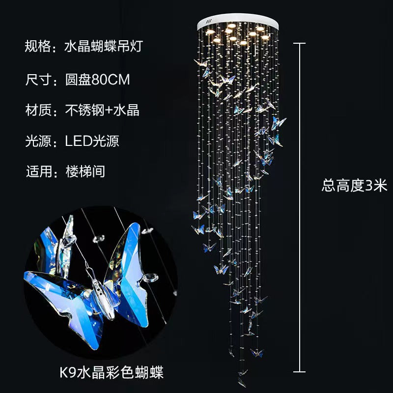 Light Luxury Crystal Lamp Hollow Modern Minimalist European Style Hotel Villa Spiral Staircase Chandelier Butterfly Crystal Lamp Decoration