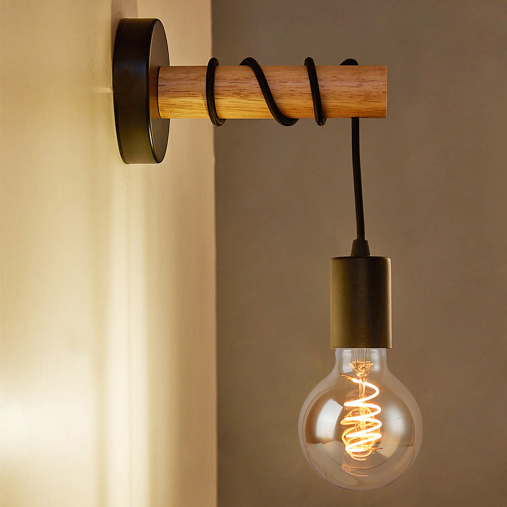 American Country Retro Cafe Industrial Style Aisle Decorative Lamps Restaurant Bar Creative Wood Art Solid Wood Wall Lamp
