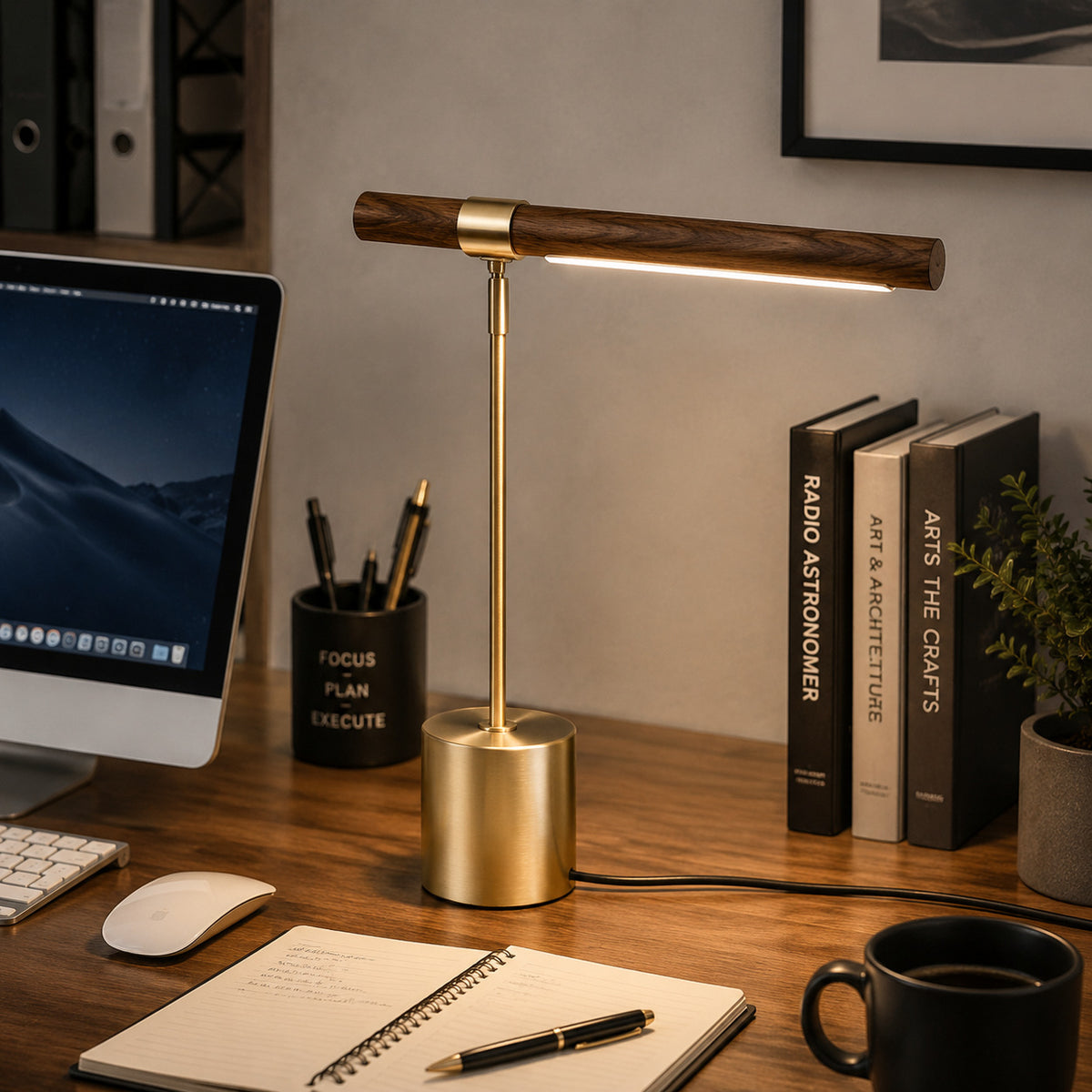 Nordic Creative Wood Grain Led Table Lamp, Light Luxury Designer Bedside Lamp, Office Hotel Study Reading Atmosphere Light